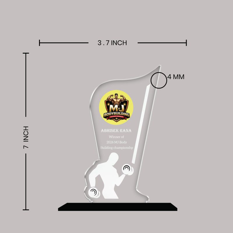 Personalized Body Building Award Trophy | Sports Acrylic Trophy for School Games, Fitness Event & Gym Competitions